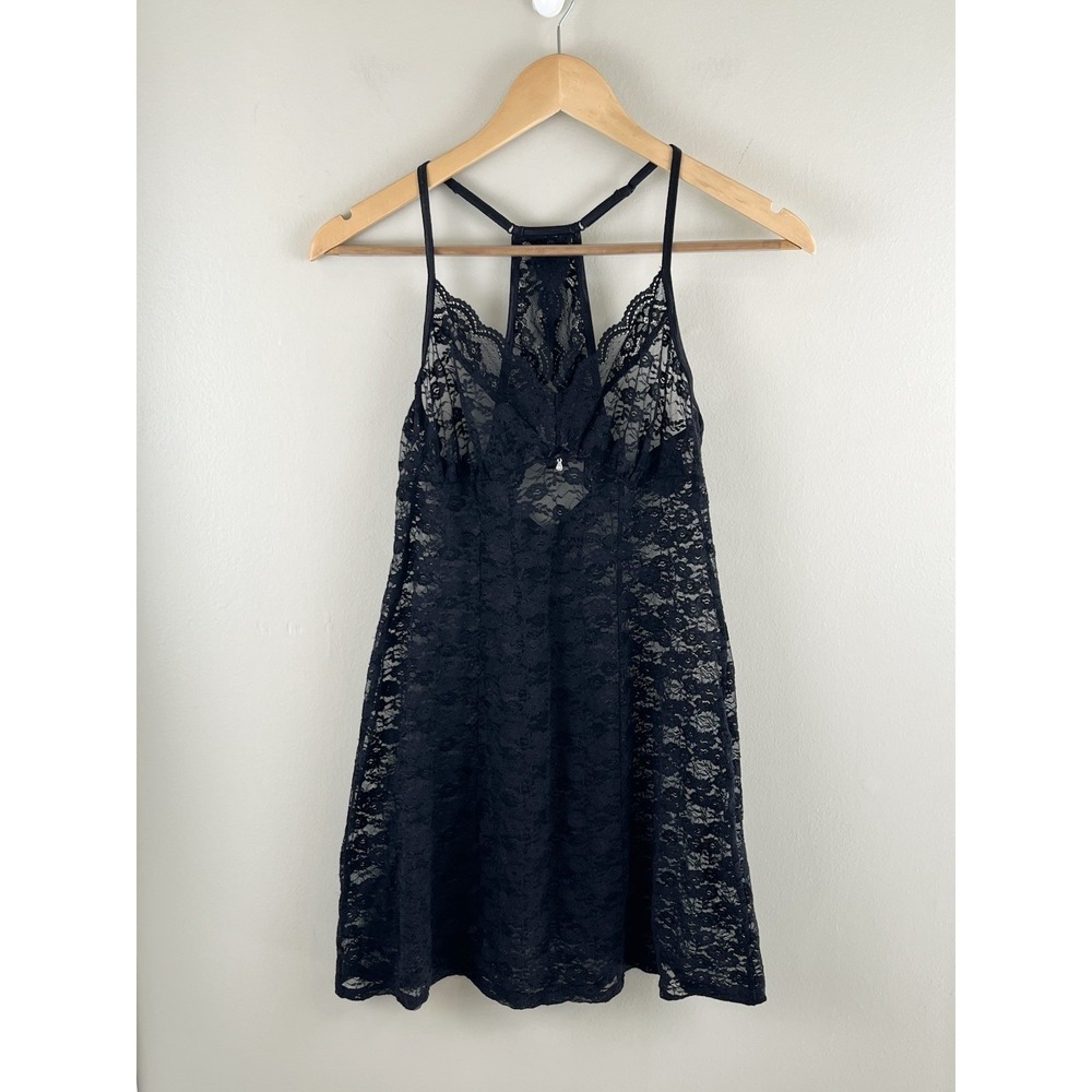 Apt 9 Black Full Lace Slip Dress Lingerie Babydoll Sz M Whimsey Goth Fairy